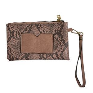 Pink Faux Leather Snakeskin Clutch Wristlet Bag 4.5x7.75 w/ Front Card Pocket